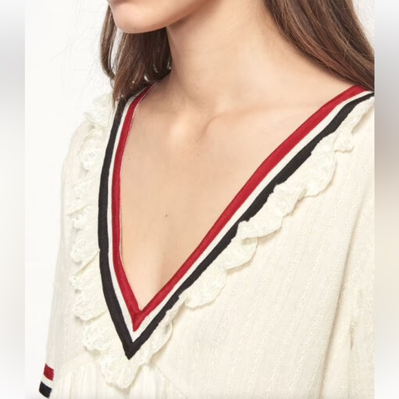 Ba&sh Desert Dress Ecru Natural Racing Stripe Delicate Ruffle - Picture 2 of 9